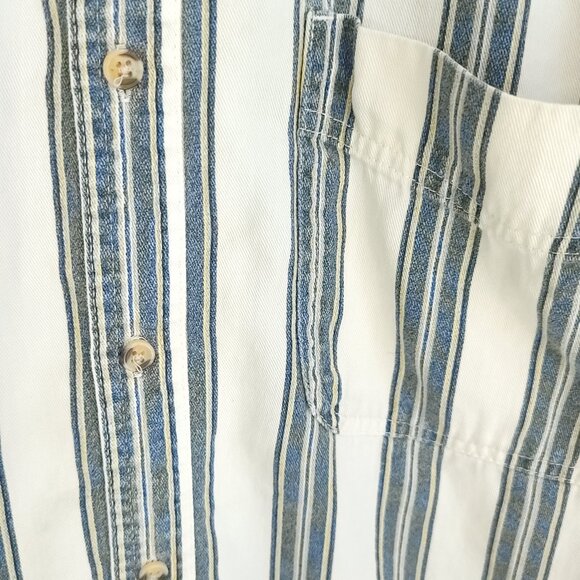 Vtg Route 66 Shirt Mens 2X Blue White Stripe Button Down Short Sleeve Distressed - Picture 3 of 10